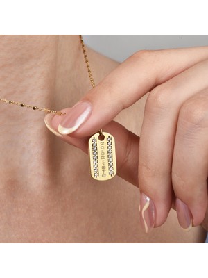 Nox Jewelry 14 Ayar Altın Kaplama Kişiselleştirilmiş Çift Sıra Taşlı Asker Künyesi Gümüş Kolye - CNS00648