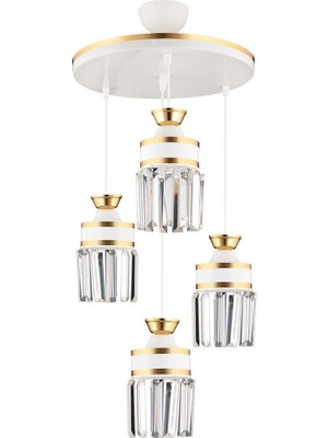 Şık Beyaz Kristal Sarkıtlı Lüks Silindir Avize, 4'lü Set