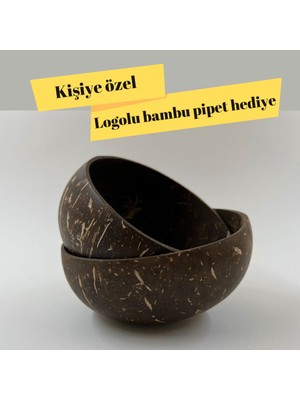 Doğal Hindistan Cevizi 2'li Set Kase & Çerezlik, Bambu Pipet Hediyeli