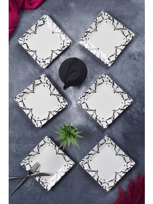 6'lı Mermer Desenli Tatlı Tabak Seti, 15 Cm, Sunum ve Servis Için Şık Tasarım