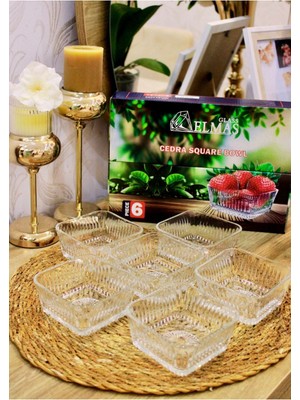 Altı Adet Kare Cam Kase, Kahverengi, Zarif ve Şık Tasarım