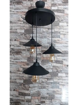 Şapkalı Modern 3'lü Avize, Şık Siyah Tasarım, Modern ve Şık Aydınlatma