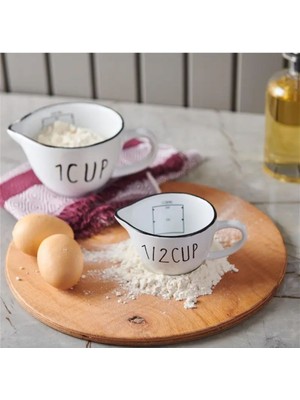 Beyaz Porselen Ölçek Kabı Çift Set, Şık ve Kullanışlı Mutfak Gereçleri