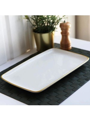 33CM Beyaz Gold Seramik Meze Tabağı, Şık ve Zarif Sunumlar Için Mükemmel