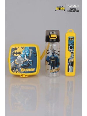 Batman Temalı Çocuk Seti: Yemek Kabı, Diş Fırçası Kutusu ve Matara, 3'lü.