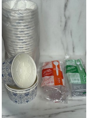 14 Oz Şeffaf Kapaklı Karton Çorba-Aşure Kasesi, Çatal ve Kaşık Seti, 150 Parça