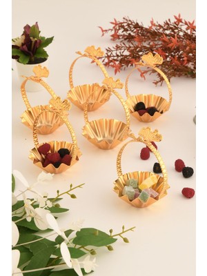 Altın 6'lı Set Şekerlik Lokumluk Çerezlik ve Sunum Kase, Şık ve Dekoratif Tasarım