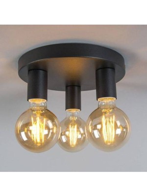 Şık Üçlü Metal Avize, Siyah Renkli Modern Tasarım