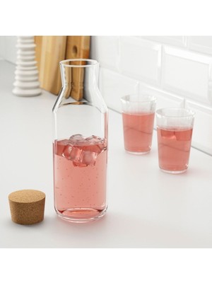 Cam Şişe, Sürahi, 1 Litrelik, Mantar Kapaklı, Şık ve Dayanıklı Tasarım