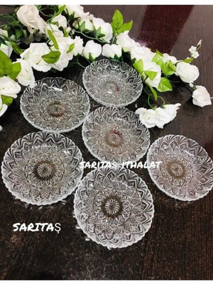 6'lı Beyaz Kristal Cam Tatlı ve Çerez Tabağı, 12 Cm, Şık ve Dayanıklı Set