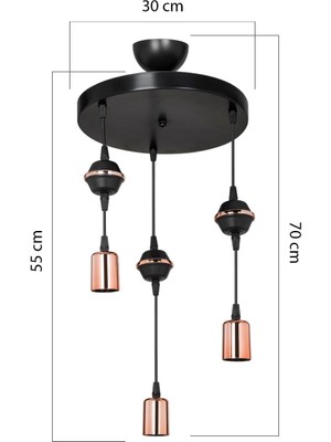 Şık Siyah Bakır Dekoratif Üçlü Avize, Modern ve Estetik Tasarım.