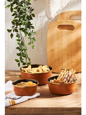 Emaye 3'lü Kase Seti, Kiremit Kahverengi, Şık ve Dayanıklı Tasarım