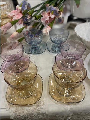 6 Kişilik Renkli 12 Parça Çerezlik ve Sunumluk Seti