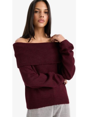 DeFacto Regular Fit Açık Omuz Triko Kazak F3029AX25WN