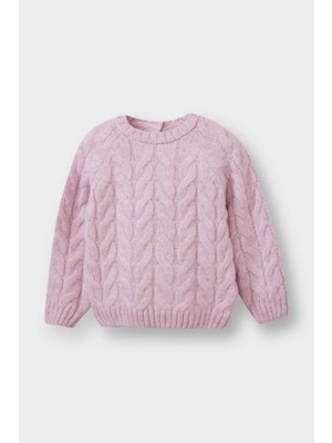 DeFacto Bisiklet Yaka Saç Örgülü Triko Kazak Kız Bebek D0354A525AU