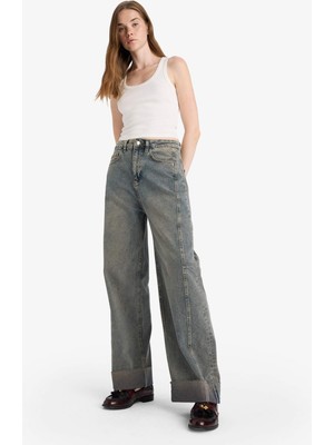 DeFacto Barrel Fit Yüksek Bel Uzun Jean Yıkamalı Pantolon F8238AX25AU