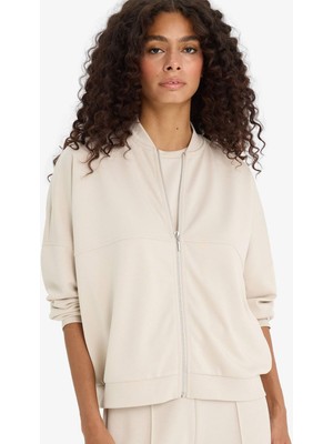 DeFacto Kolej Yaka Fermuarlı Yumuşak Dokulu Modal Bomber Hırka F1025AX25AU