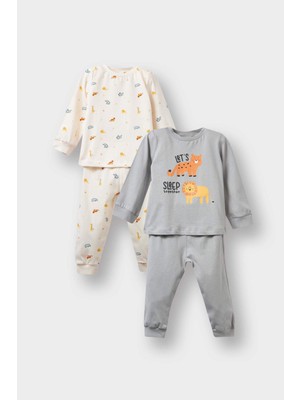 DeFacto Erkek Bebek 4'lü Pijama Takımı Safari Baskılı Uzun Kollu Penye Üst Uzun Alt F7197A525AU