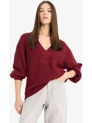 DeFacto Oversize Geniş Kalıp V Yaka Triko Kazak Z7135AZ25WN