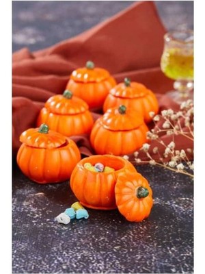 El Yapımı 6'lı Turuncu Mini Kabak Tasarımlı Sunumluk, Çay ve Kahve Yanı