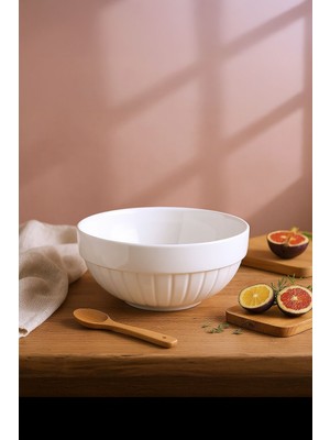 23 cm Rölyefli Beyaz Kase, Şık ve Zarif Dekoratif Tasarım