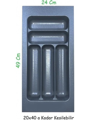 Gri Plastik Çekmece Içi Kaşıklık, 5 Göz, Ayarlanabilir, 24-20 cm En, 49-40 cm Derinlik