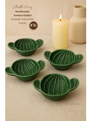 Yeşil 4'lü Tombul Kaktüs Seramik Servis ve Ikram Kasesi Seti