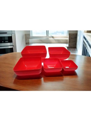 Kare Zambak Kase Takımı 5'li, Şık ve Kullanışlı, Kırmızı Renkli Ev Dekoru