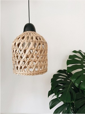 El Yapımı Büyük Bambu Rattan Avize, Sarı, Duy Dahil