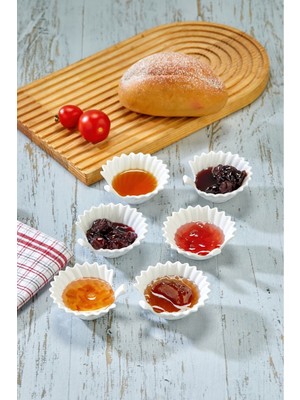 6 Parça Beyaz Porselen Reçellik Takımı, Şık ve Zarif Tasarım ile Sofralarınıza Şıklık Katın