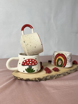 El Yapımı Renkli Seramik Kahve Kupası Seti, 225 Ml, 3'lü Mükemmel Hediye Seçeneği