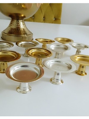 Çok Renkli 12'li Gold ve Gümüş Makaronluk ve Lokumluk Seti