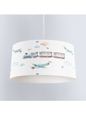 Rüya Gibi Çocuk Odası Sarkıt Avize, Bulutlar ve Tren Deseni, Pembe Renkli