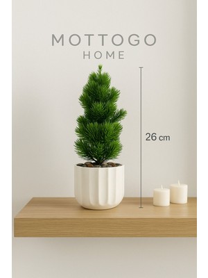 Beyaz 26 cm Yapay Çam Saksı Dekoru, Şık ve Doğal Görünümlü Iç ve Dış Mekan Kullanımı
