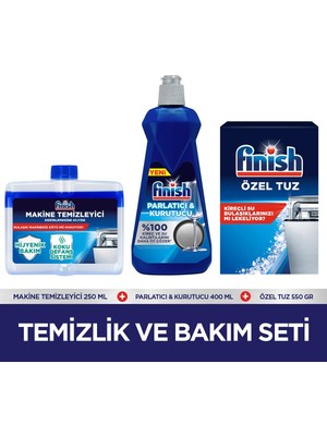 Finish Temizlik ve Bakım Seti (Parlatıcı 400 ml + Makine Temizleyici Sıvı 250 ml + Tuz 550 g)