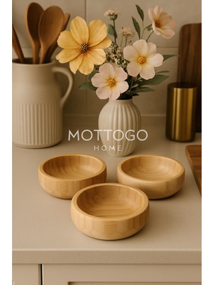 3'lü Bambu Çerezlik Kase Seti, Şık ve Doğal Tasarım, Kahverengi Renk Seçeneği