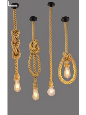 Kahverengi Halat Sarkıt Aydınlatma, 200CM, 220MM, E27, Dörtlü Paket