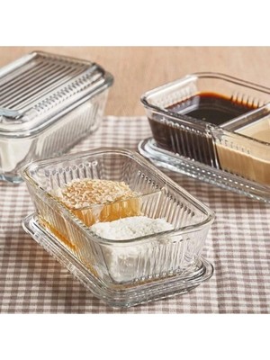 2'li Şeffaf Bölmeli Saklama Kabı, Tereyağlık ve Reçellik Için Uygun