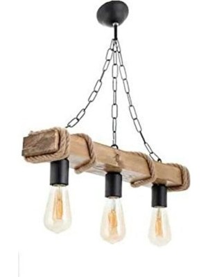 Kahverengi Ahşap Üçlü Avize, Şık ve Doğal Aydınlatma Seçeneği