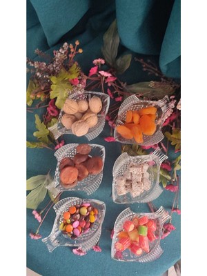 Cam Balık Görünümlü 6'lı Çerez Lokum Sunum Seti, Modern Tasarım, 140 Cc, 13X10 Cm, 6 cm Yükseklik