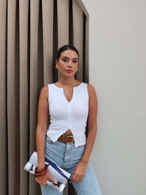 Çift Fermuarlı Bluz