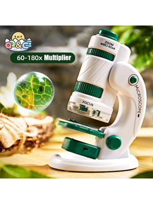 Teknofaji Mikroskop Kiti 60-180X Büyütme Mini El Dijital Çocuk Mikroskobu 21PARÇA Eğitici Set LED Işık