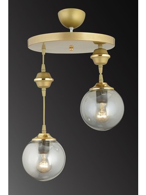 Şık Eskitme Füme Top Camlı Çift Sarkıt Avize