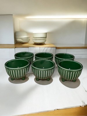 Haki Yeşil Seramik Viva Koleksiyon 6 Parça Sosluk ve Lokumluk Seti