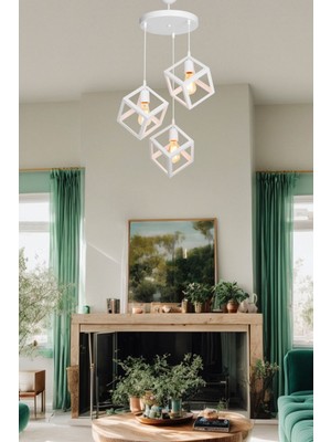 Küp Üçlü Avize, Şık ve Modern Beyaz Tasarım, Evinize Zarif Aydınlatma