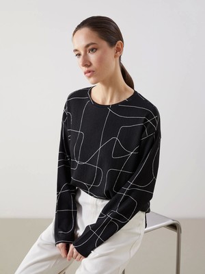 Lcwaıkıkı Classic Ekru Bisiklet Yaka Desenli Oversize Kadın Tişört
