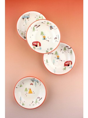 Renkli 4 Parça Porselen Çerezlik Seti, Şık ve Zarif Sunum Için Mükemmel