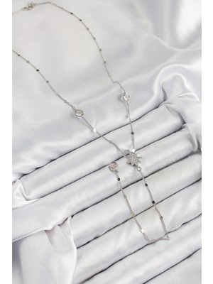 Pirinç Zirkon Taşlı Kutup Yıldızı Model Gümüş Renk Y Kolye - Bamido