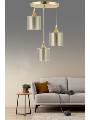 Şık 3'lü Gold Tepsi Füme Camlı Lüks Sarkıt Avize