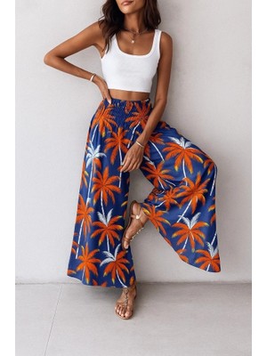 Defy Moda Kadın Yüksek Bel Lastikli Desenli Süprem Pantolon